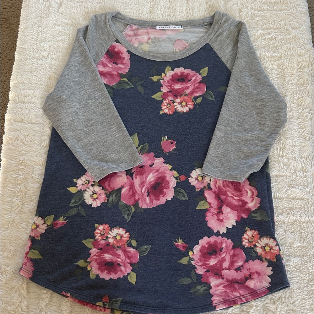 Chris & Carol Navy Floral 3/4 Sleeve Top